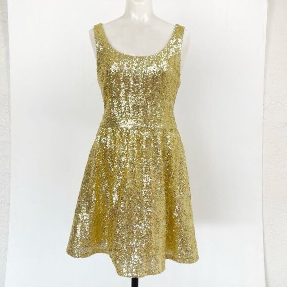 B.DARLIN GOLD SEQUIN MINI DRESS Cut Out/Bow   Prom Party Small - Picture 2 of 9